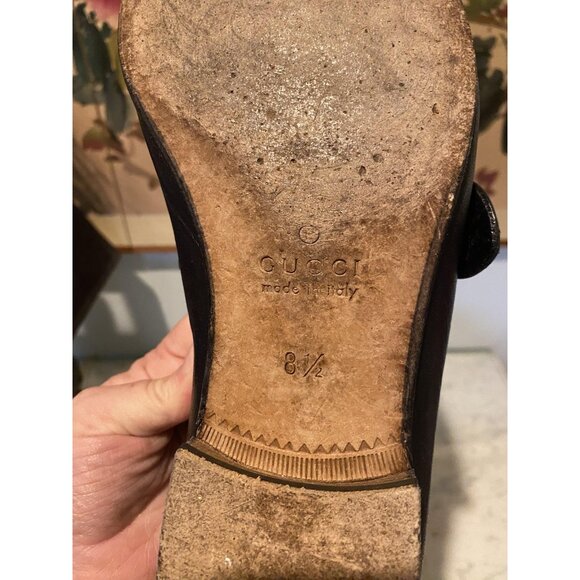 Gucci Loafers Shoes Mens Size 8.5 Leather Web Stripe Gold Bit Made Italy 428609 - Picture 7 of 7